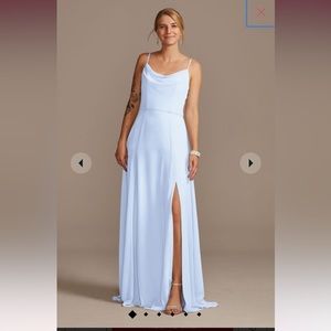 COWL NECK CHIFFON BRIDESMAID DRESS WITH SLIT,ICEBLUE,6